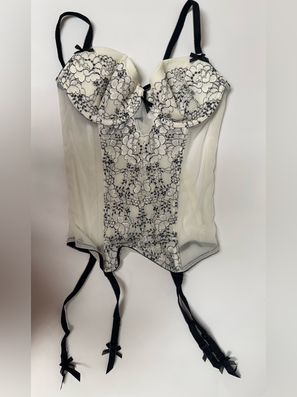 Victoria’s Secret Ivory and Black Lace Bustier and Panty
